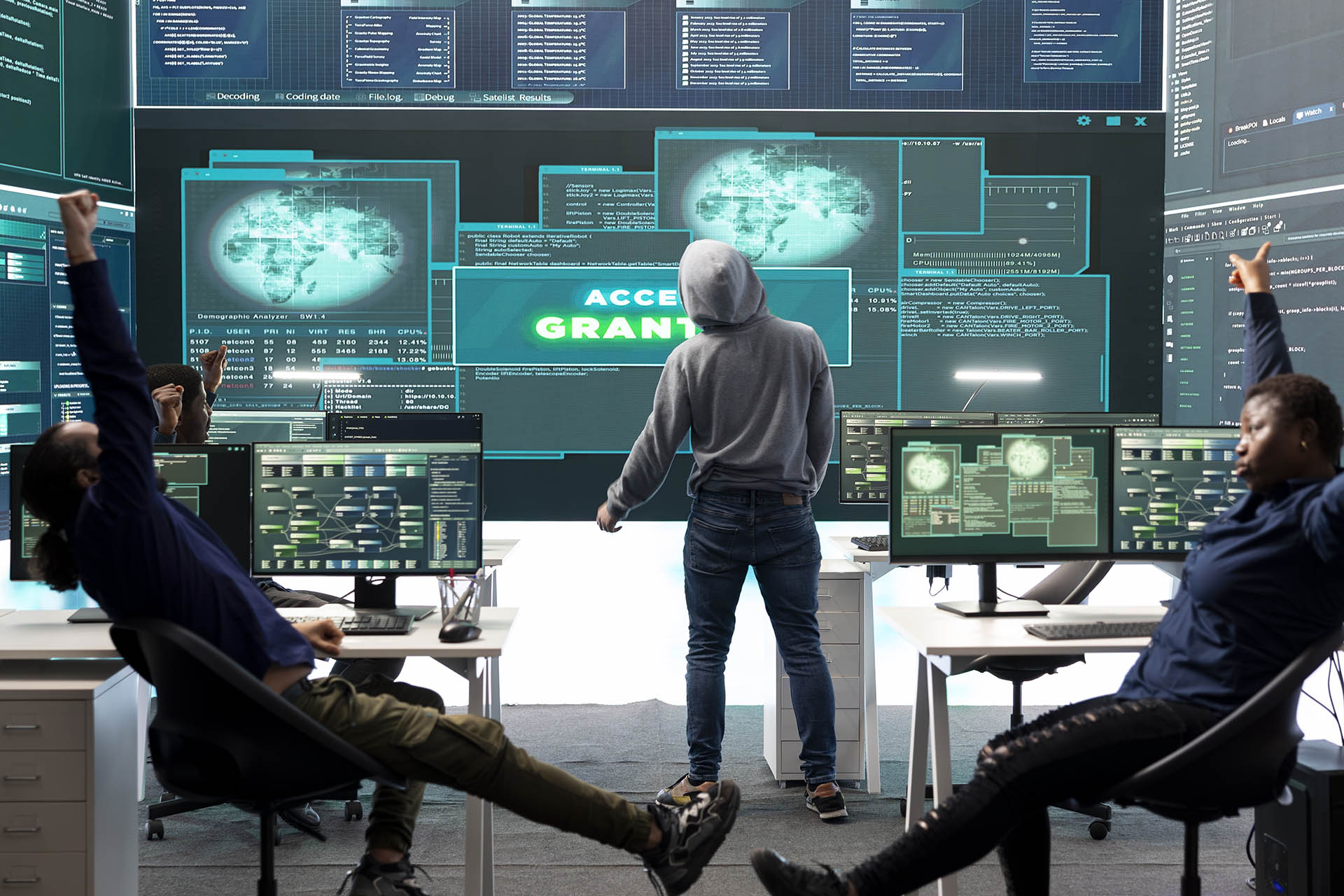 Team in cybercrime call center illustrating how online scams work globally